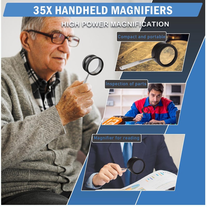 Rongon Handheld Magnifying Glass for Close Work, 35X High Clarity Reading Magnifiers Portable Loupe for Macular Degeneration, Seniors Reading, Inspection, Jewelry, Exploringï¼ˆDiameter: 50mm/1.97"ï¼‰ - Image 4